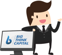 Man with a Big Think Capital sign