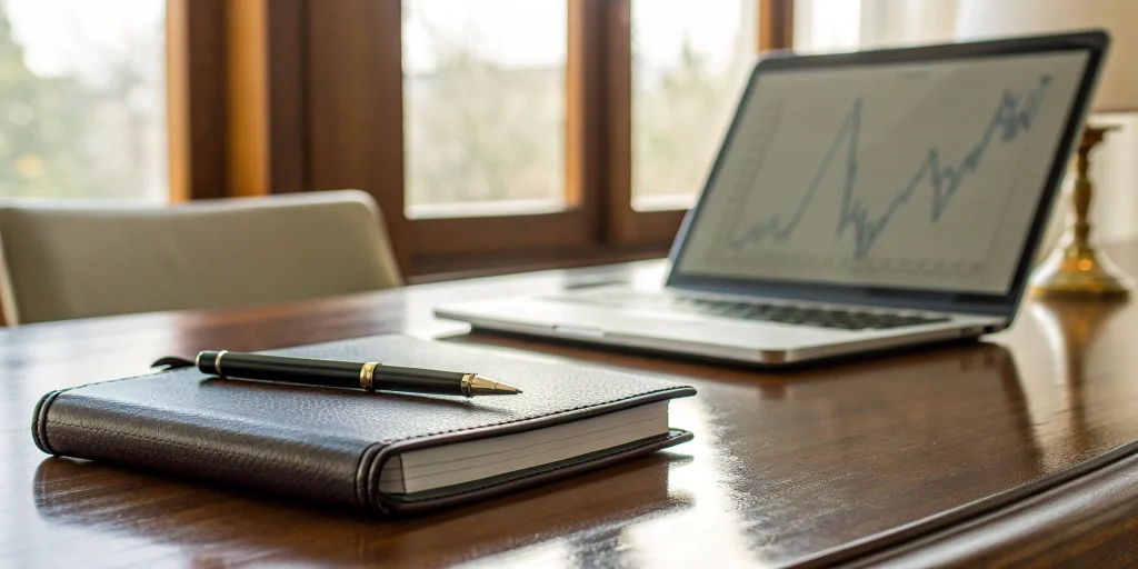 Laptop with a revenue growth chart for reviewing the best revenue based financing companies.
