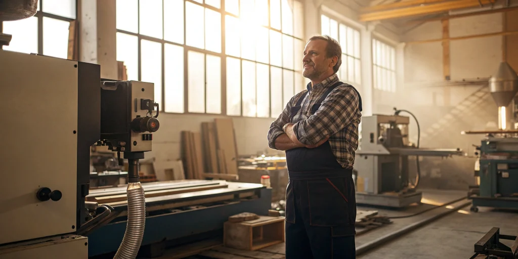 Business owner with industrial equipment financed through an equipment loan.